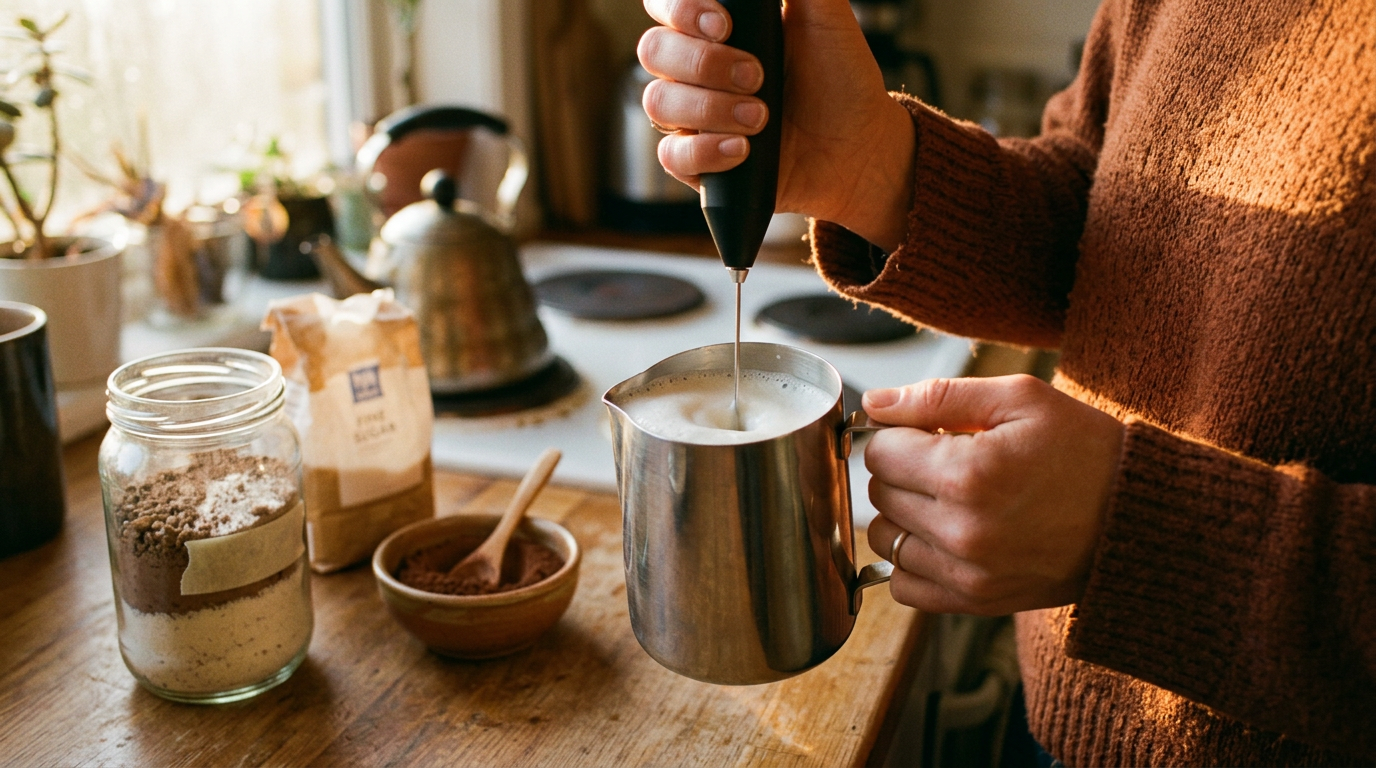 Imagem ilustrativa: Como fazer cappuccino caseiro cremoso com receita profissional — detalhe complementar